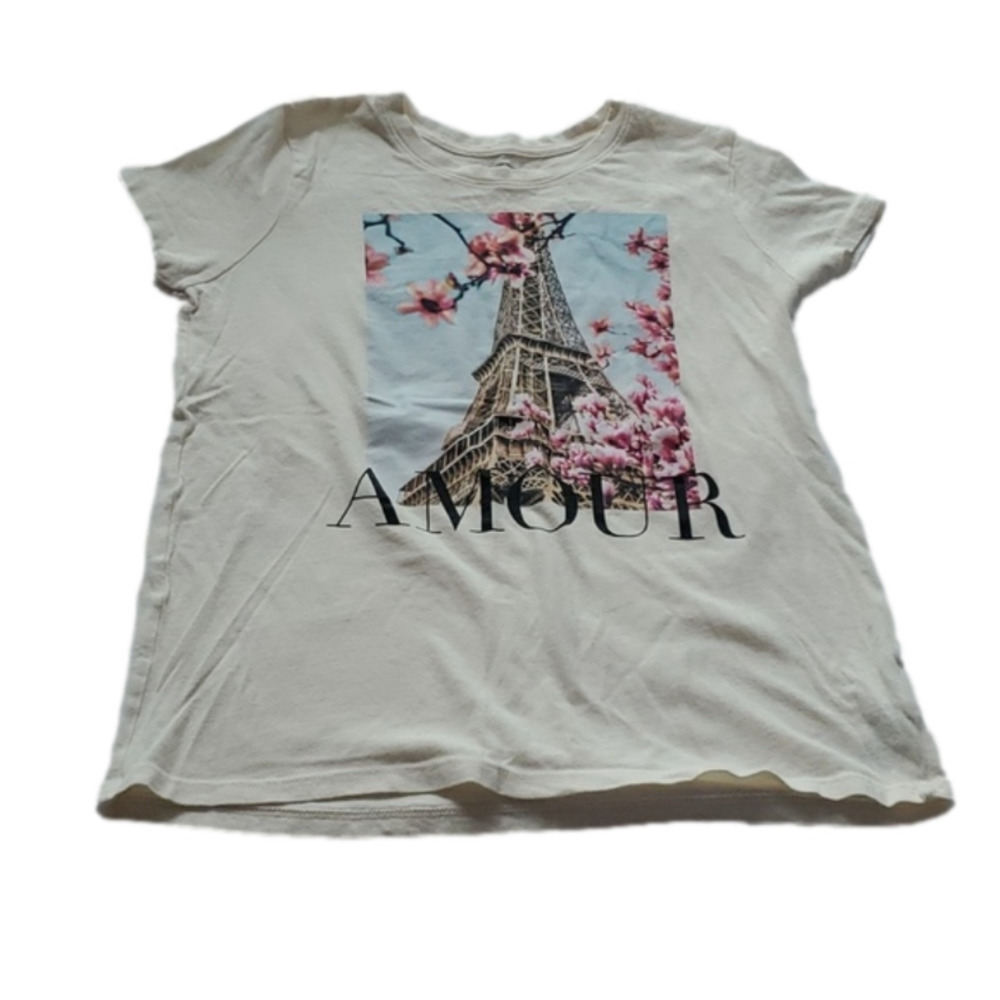 Old Navy Girls Sakura (Cherry Blossom) "Amour" Paris Cream Graphic T-Shirt